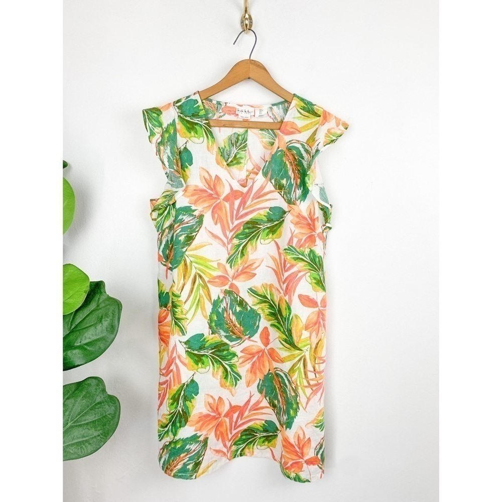 Nicole Miller 100% Linen Tropical Beach Print Lightweight Dress Sz S